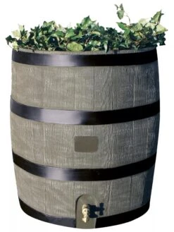 Round Rain Barrel With Planter, 35 Gallons -Gardening Supplies Store 8612856BK 08V tif