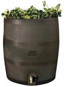 Round Rain Barrel With Planter, 35 Gallons -Gardening Supplies Store 8612856WALNT 01V tif